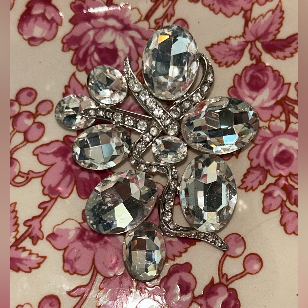 Vintage Crystal Floral Brooch